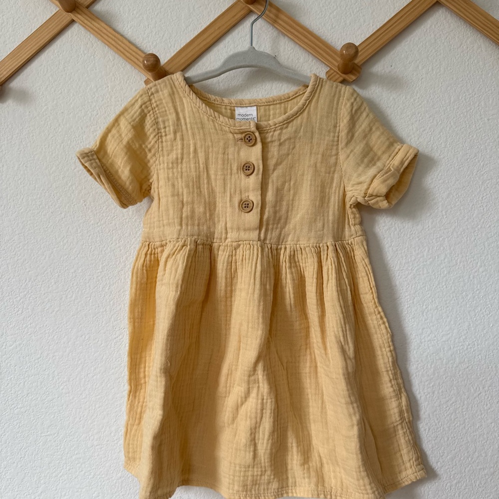 Adorable Mustard Kids Dress with Buttons